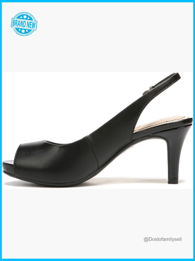 Faux Leather Peep Toe Slingback Heels Stiletto Mid-Heel Dress Shoes
